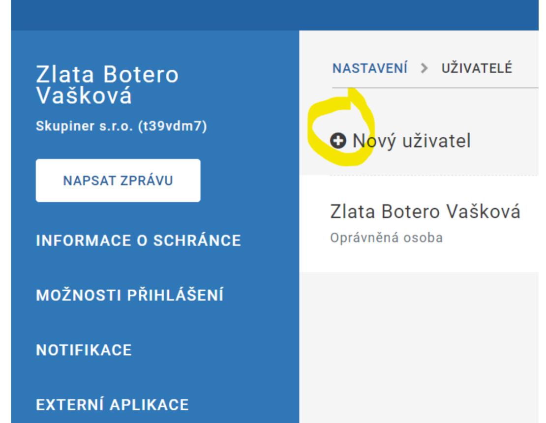 Datová schránka_nový uživatel
